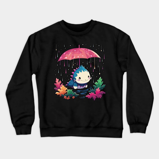 Axolotl Rainy Day With Umbrella Crewneck Sweatshirt by JH Mart